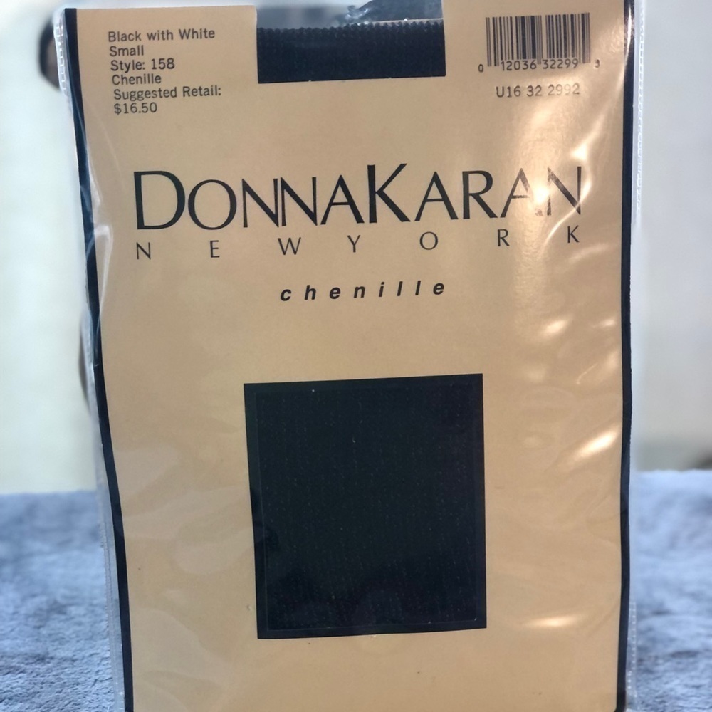 Donna Karan New York Chenille Hosiery‎ Tights Black White Style 158 Small NIP